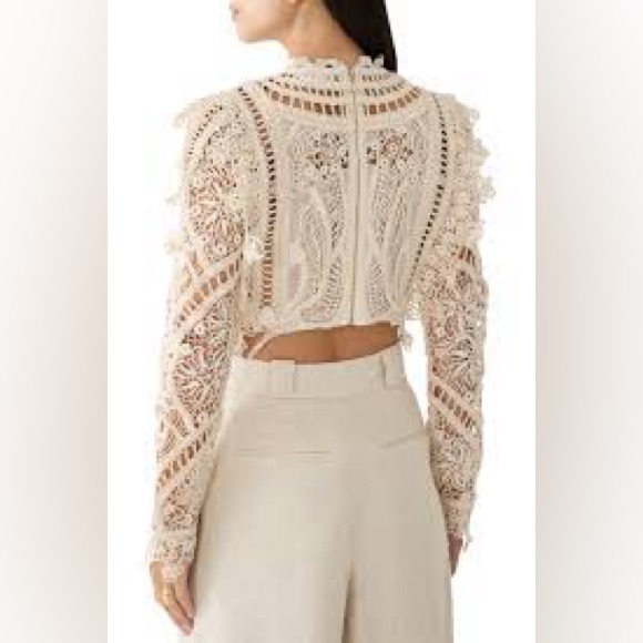 Zimmermann Illuminate Cornelli Bodice Crochet Lace Long Sleeve Crop Top 0 XS - Picture 4 of 8